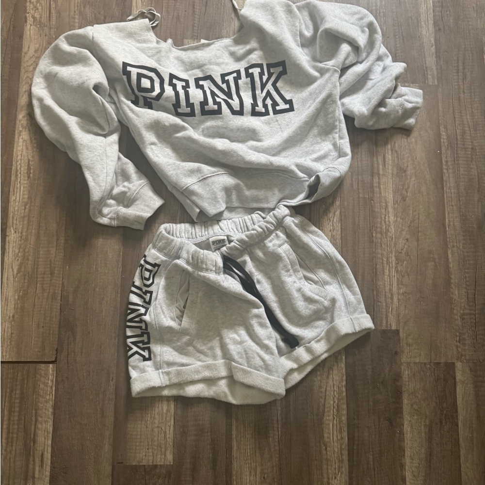 Gray PINK Sweatshirt and Shorts Set